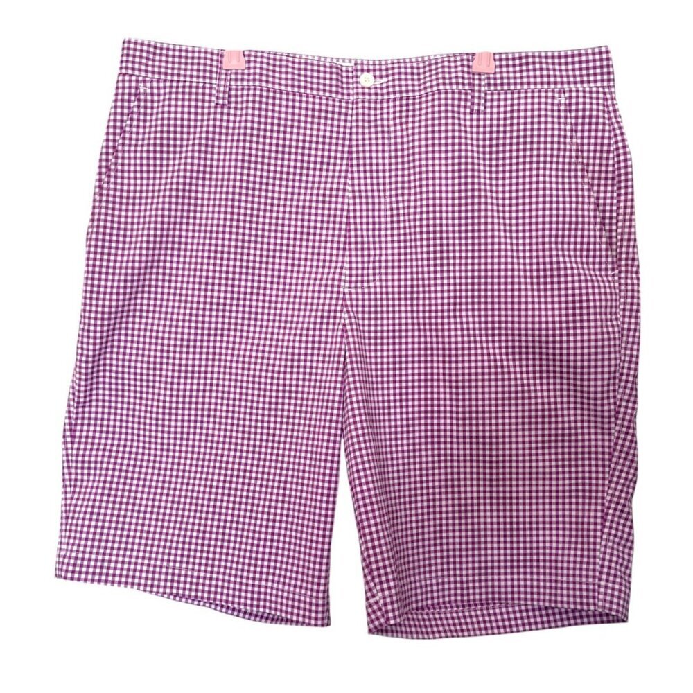 Footjoy Chino Shorts Men's Size 38 Purple White Plaid Gingham Golf Sport Stretch